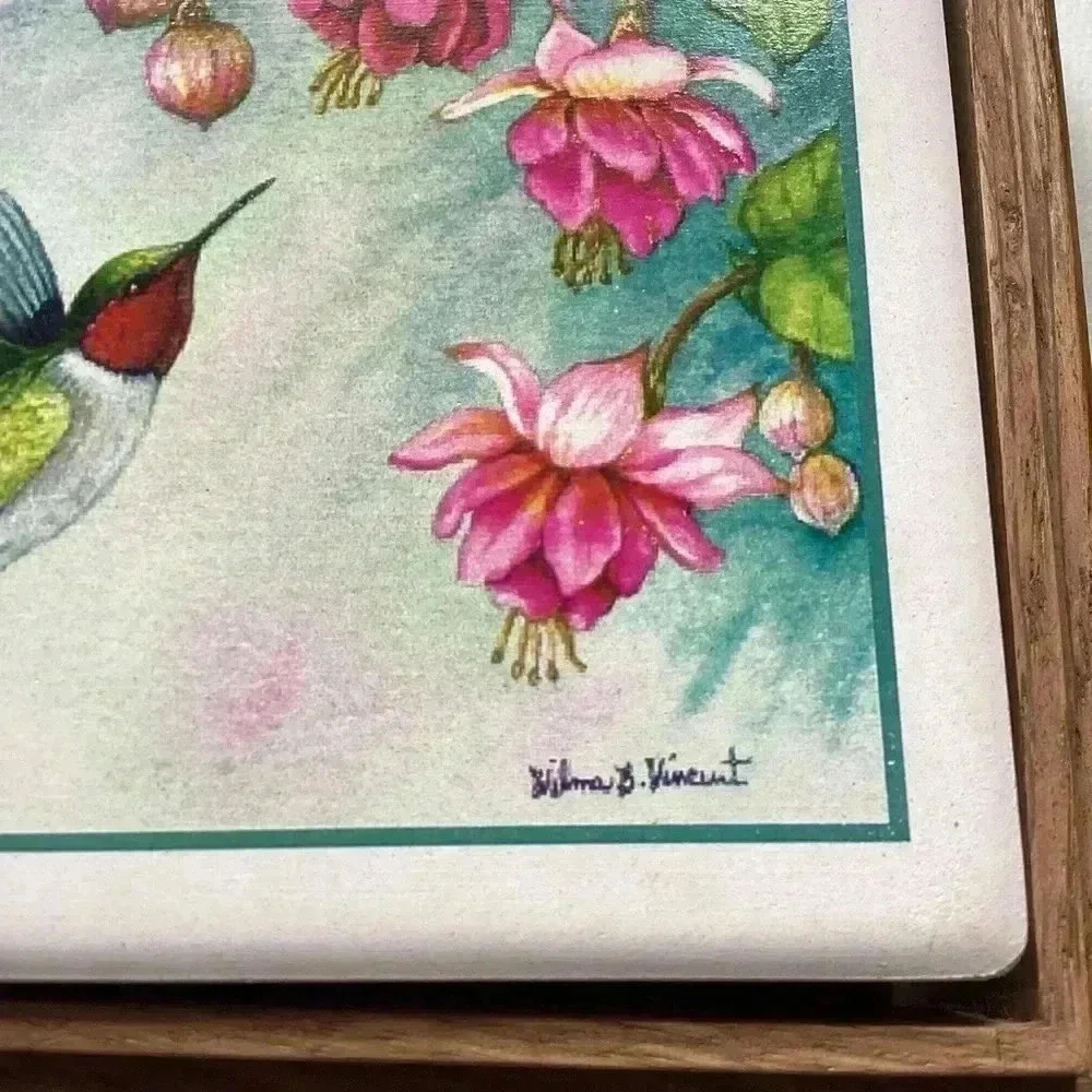 Vintage Hummingbird Set of 4 Coasters Pink Fuchsia Highlights ceramic coasters - Picture 10 of 15